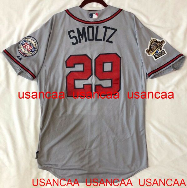 Genähtes JOHN SMOLTZ COOL BASE JERSEY 1995 World Series PATCH Throwback-Trikots Herren Damen Jugend Baseball XS-5XL 6XL