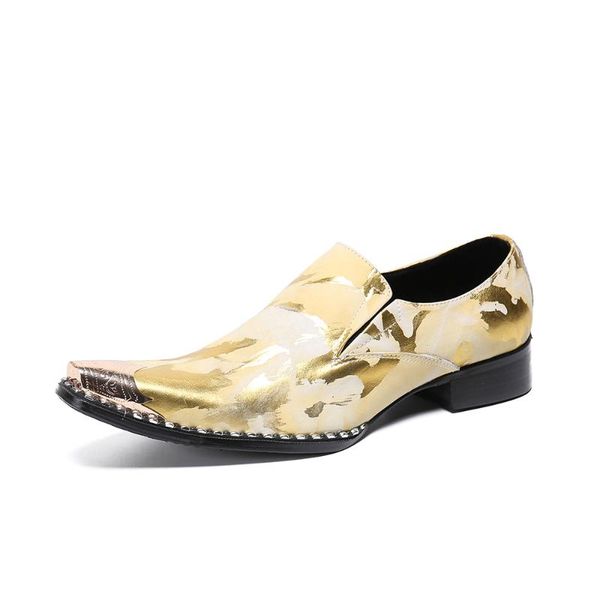 

dress shoes summer casual men's classic fashion personality metal pointed toe cowhide leather retro gold lazy, Black