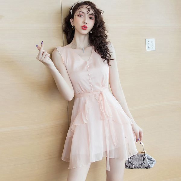 

new arrival fashion beach solid women elegant summer temperament ol chiffon sleeveless mini a-line dress 4yab, White;black