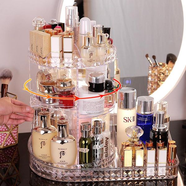 

storage boxes & bins acrylic cosmetics box 360 degree rotation transparent fashion spin multi-function detachable makeup beauty organizer