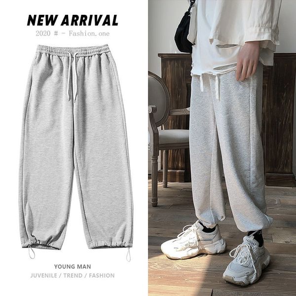 

2021 new winter thick sweatpants men's fashion solid color casual joggers men streetwear loose hip-hop straight wide-leg pants mens wji, Black