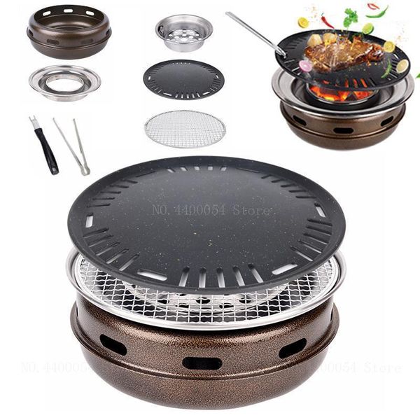 

camp kitchen korean carbon oven baking pan round barbecue machine griddles stone dish household commercial1