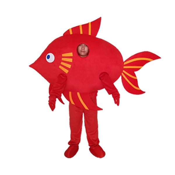 Costume da mascotte di pesce rosso Abbigliamento Halloween Natale Personaggio dei cartoni animati Abiti Vestito Volantini pubblicitari Abbigliamento Carnevale Abito unisex per adulti