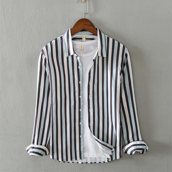 

new stripe long sleeve casual shirt men's autumn shirt coat, White;black