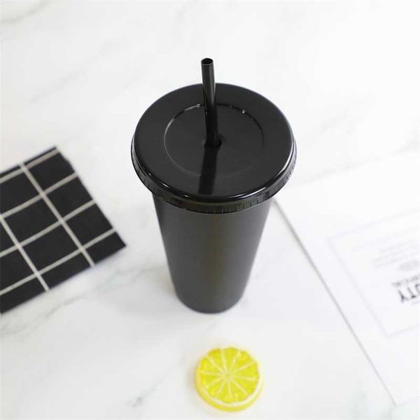 

starbucks 24oz/710ml plastic tumbler reusable black drinking flat bottom cups pillar shape lid straw mugsgdf9