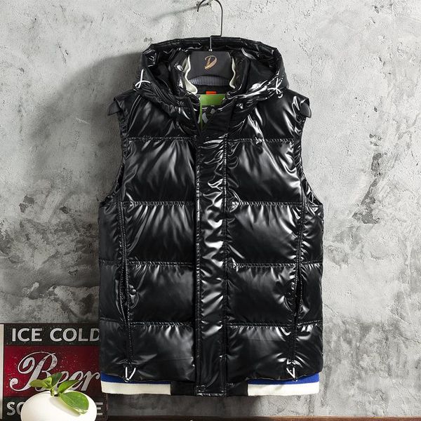 

men's vests white duck down vest outwear winter fleece warm coats male casual hooded windproof mens outdoor waistcoat, Black;white
