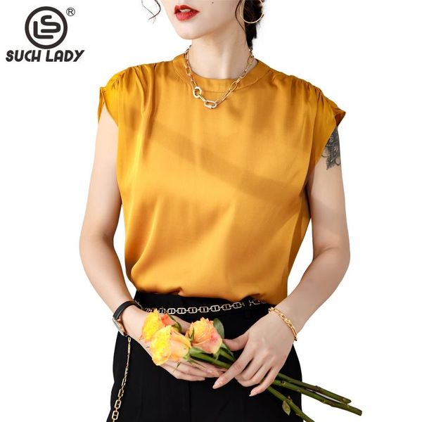 

women's blouses & shirts 100% natural silk shirt o neck ruched folds pullover fashion tshirt blouse, White