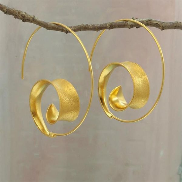 

hoop & huggie vintage golden circular spiral design earrings for women trendy jewelry piercing fashion female party accessories, Golden;silver