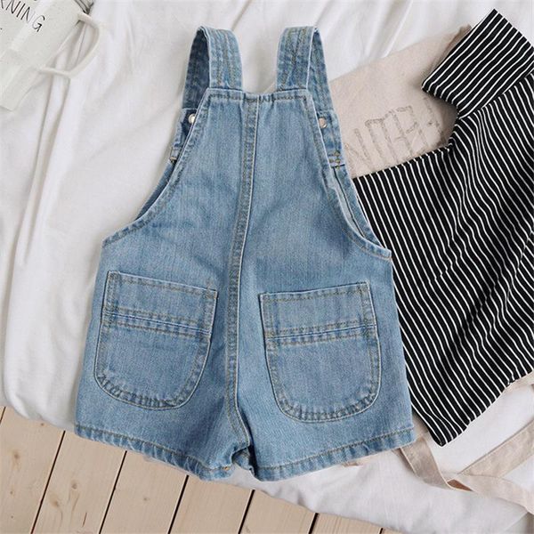 

2021 spring summer baby denim overalls korean casual loose button short jeans for boys girls children jumpsuit suspenders shorts, Blue