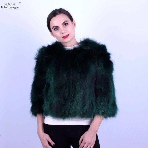 

women's fur & faux linhaoshengyue women real raccoon short coat, Black