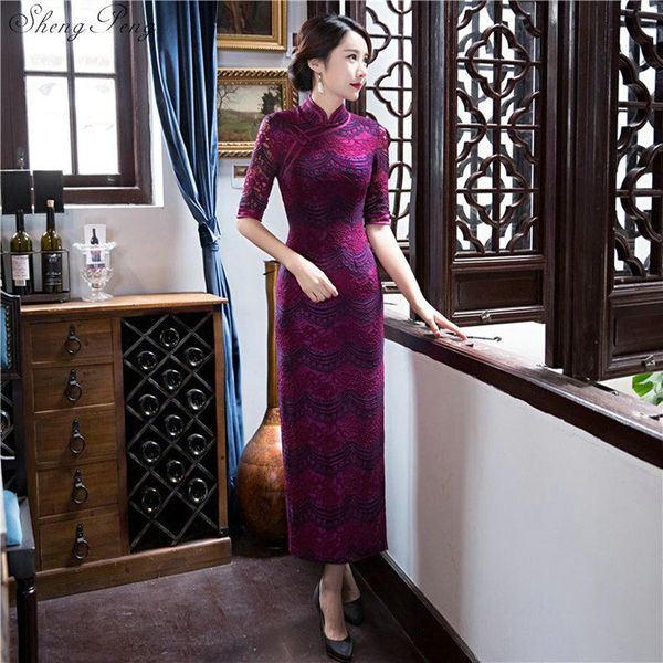 

ethnic clothing oriental chinese women qipao cheongsam dress elegant embroidered hollow out three-quarter sleeve tunic q209, Red