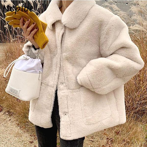 

women's jackets retro elegant fashion single-breasted short coats female loose pockets warm plush womens jacket long sleeve coat, Black;brown