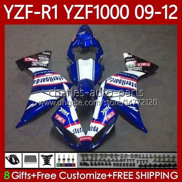 OEM carroçaria para yamaha yzf r1 1000 cc yzf1000 yzf-r1 2009 2010 2012 2012 moto bodys 92No.77 branco azul yzf-1000 yzf r 1 1000cc 2009-2012 yzfr1 09 10 11 12 kit de justo