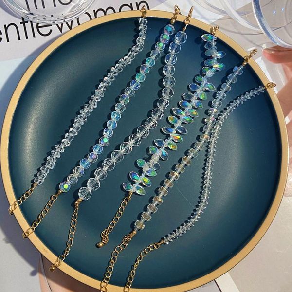 

link, chain fnio exquisite crystal bracelet for women wedding gift korean cute colorful transparent bracelets jewelry, Black