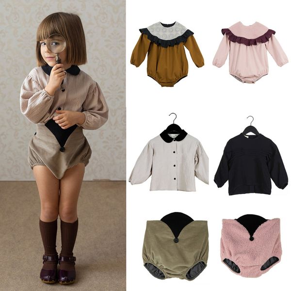 

2021 new popelin girl clothes blouse t-shirts veet shorts winter thanksgiving outfits for girls ruffle infant baby romper ai2h, White