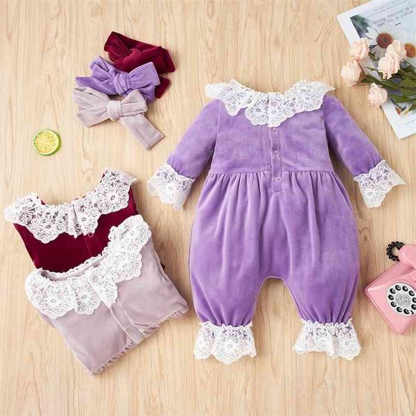 

2-piece baby pretty fleece lace jumpsuit and headband set 210528, Blue