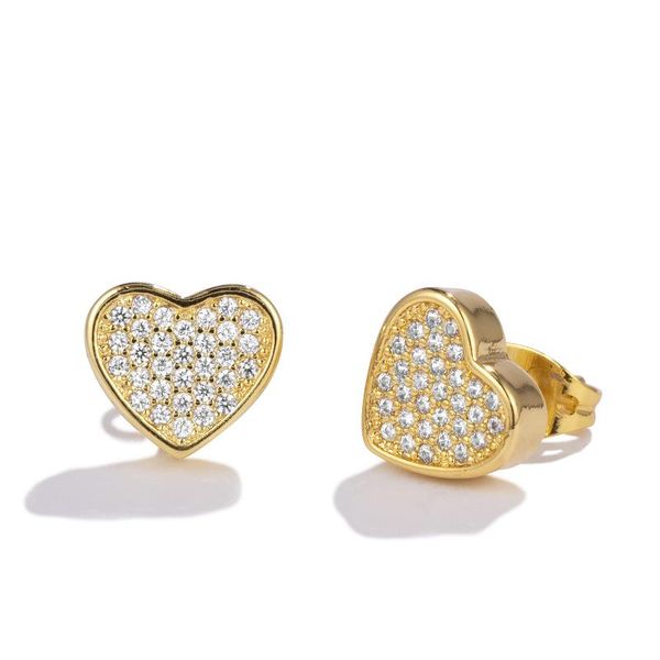 

stud 2021 valentine's day gift hip hop gold color heart charm earrings screw back full zircon women men fashion jewelry, Golden;silver