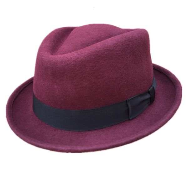 

2021 new wool felt red pork pie porkpie jazz fedora hat trilby stingy brim cap 8juz, Blue;gray