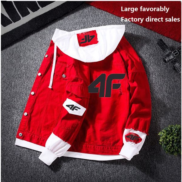 

spring and autumn men's fashion washed denim jackets 2021 trend personality hooded letter printed jacket, Black;brown