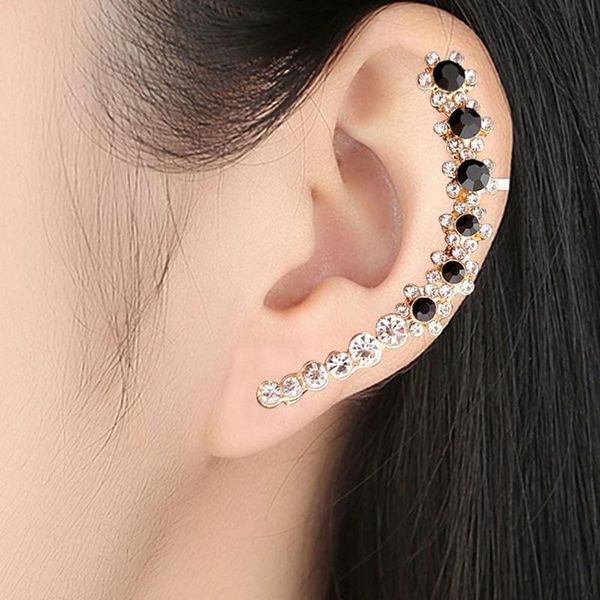 

3 colour punk rock rhinestone crystal ear cuff wrap stud earring piercing cartilage statement ear clips jewelry 1pcs, Golden;silver