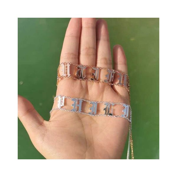 

chokers classic custom gothic old english nameplate necklace for women gold color chain choker necklaces boho pretty jewelry gift, Golden;silver