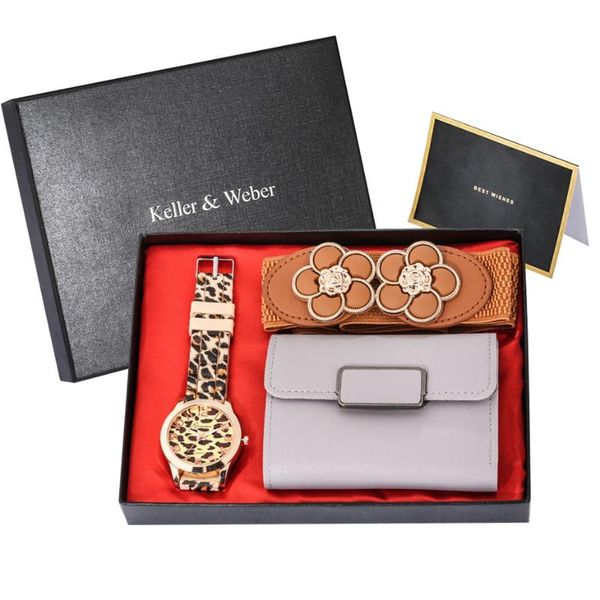 

wristwatches women's geneva watch gifts sets retro leopard printing silicone band jelly gel ladies quartz wallet belt luxury, Slivery;brown