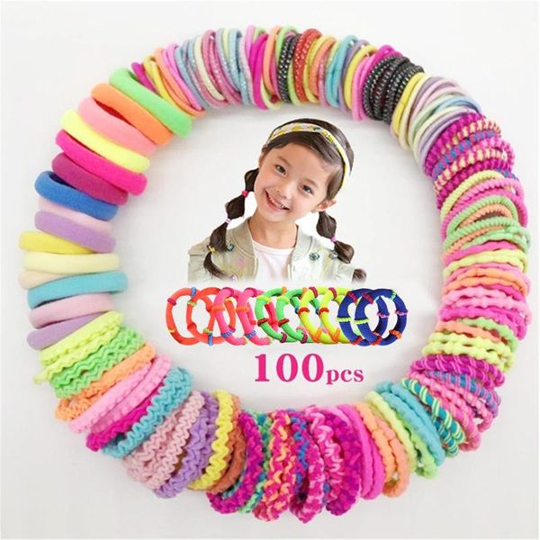 

hair accessories 100pc girls gift candy color rubber band elastic bands children ponytail holder kids ornaments, Slivery;white
