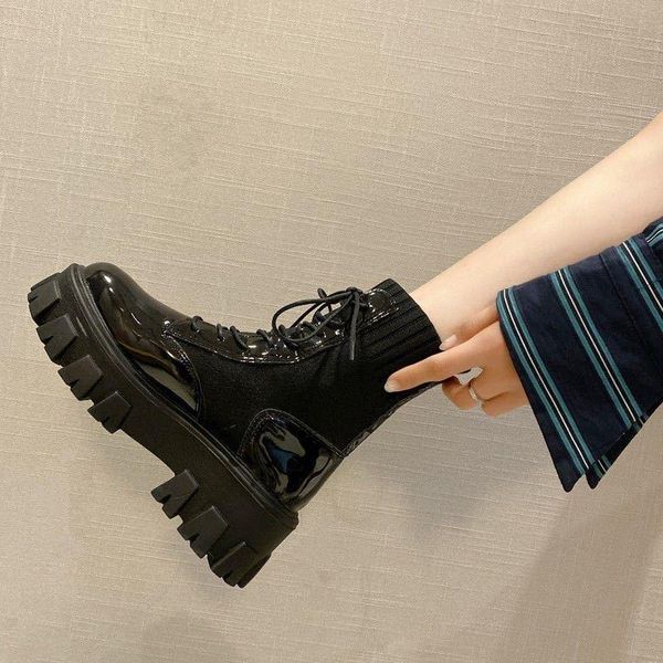

boots 2021 women's bare fashion platform women ankle winter keep warm shoes non-slip booties lacing outdoor, Black