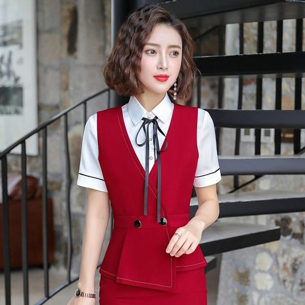 

women's vests 2021 fashion formal women waistcoat & vest ladies work wear office uniform styles red, Black;white