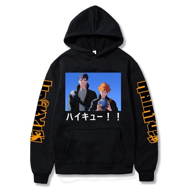 

men's hoodies & sweatshirts japanese anime haikyuu hoodie hinata shoyo karasuno sweatshirt men pullover volleyball coat harajuku cloth, Black