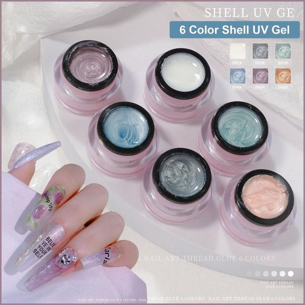 

nail gel 6pcs shell uv polish pearl thread slightly shimmering art, Red;pink