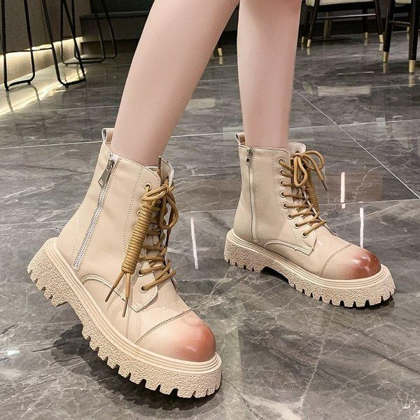 

boots women retro platform high-trend shoes height increased female ankle military hiking 35-40, Black