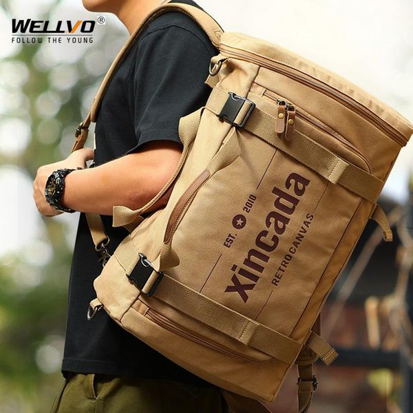 

backpack men's multifunction vintage canvas school bag travel bags large bagpack lapbackpacks retro shulder x105c