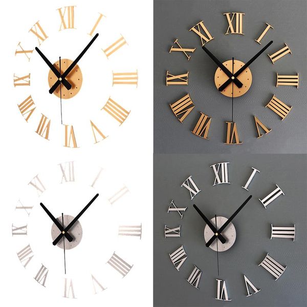 

diy luxury 3d roman numerals wall clock large size home decoration art clock hot