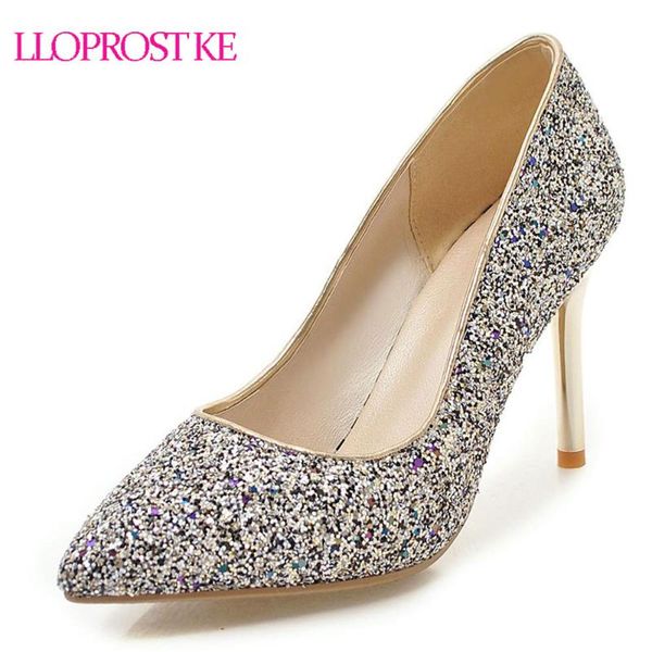 

dress shoes lloprost ke women pumps thin high heels pointed toe sequins cloth nude colors wedding party woman plus size 32-43 my671, Black