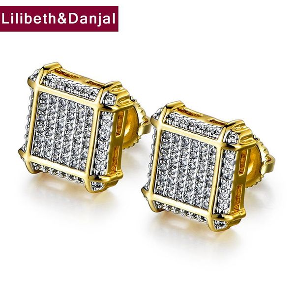 

stud square inlaid artificial zircon pure 925 sterling silver earring women men fashion jewelry 2021 boucle oreille femme e02, Golden;silver