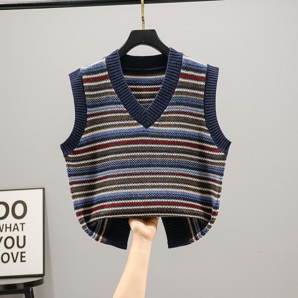 

women's sweaters 21805 hall, row 3, no. 2 [middle] real shooting, v-neck knitted vest, spring and autumn versatile, 30 outside, White;black