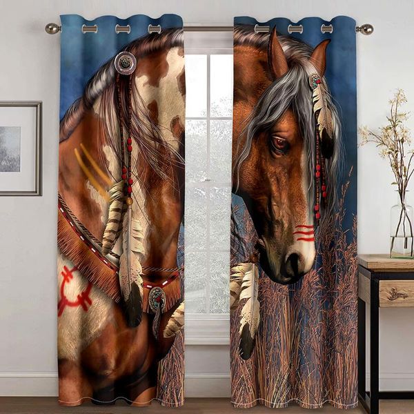 

curtain & drapes home living room shading decoration textile bedroom curtains oil painting horse pattern 3d printing