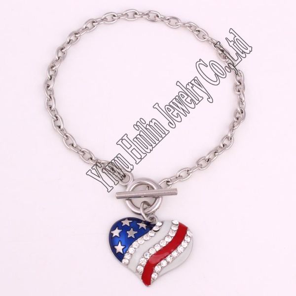 

link, chain heart american flag charm ot bracelet, Black
