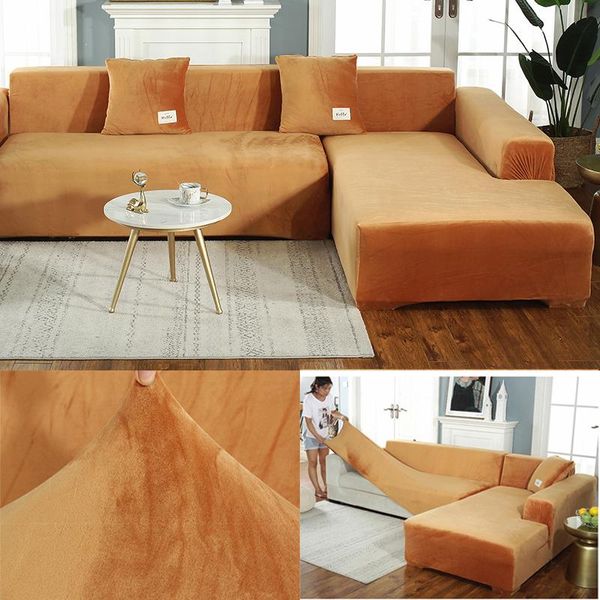 

chair covers elastic sofa thick solid color plush cover for living room geometric funda corner l shaped