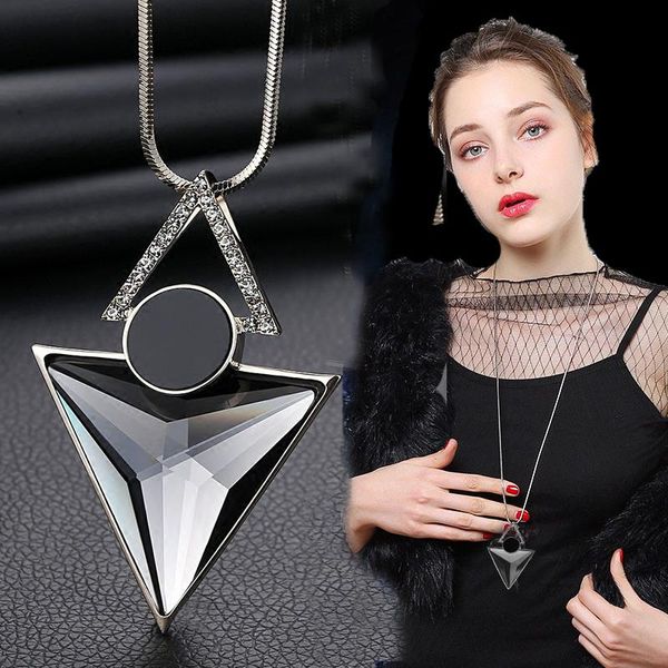 

pendant necklaces 2021 crystal triangle necklace & sweater chain women statement jewelry party gift wedding, Silver