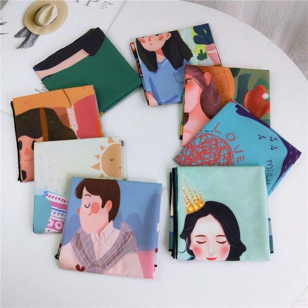 

scarves cartoon 53 small square scarf silk women spring and autumn all-matching work professional, Blue;gray