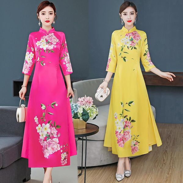 

ethnic clothing 2021 autumn fashion large size cheongsam women's improved catwalk chinese style tea dress temperament, Red