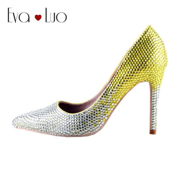 

dress shoes chs1110 luxury custom handmade yellow silver crystal high heels pointed toe women bridal wedding, Black