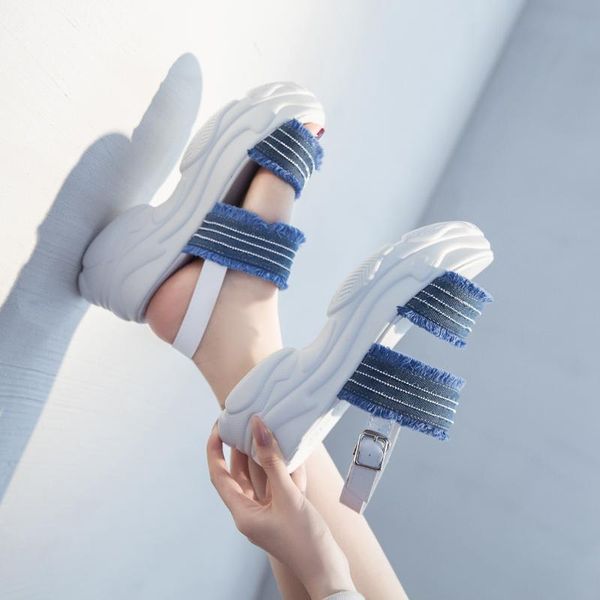 

dress shoes women chunky sandals summer british style platform casual open toe designers woman wedge fashion sandal ladies blue 2021, Black