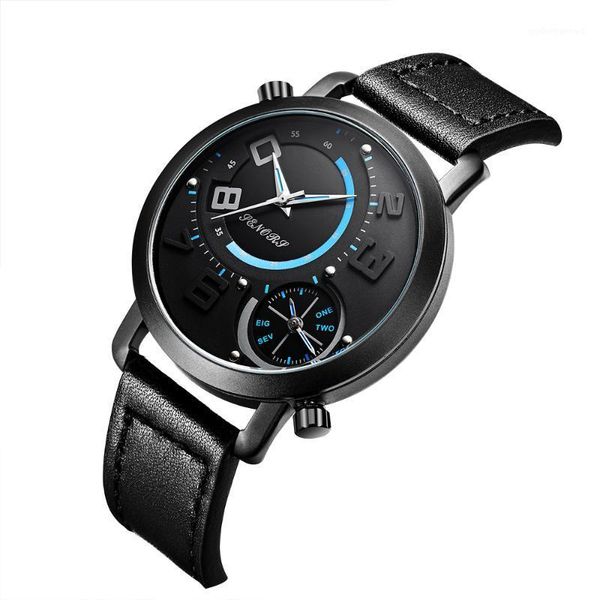 

wristwatches sport watch men chronograph leather strap quartz mens watches waterproof clock man relogio masculino, Slivery;brown