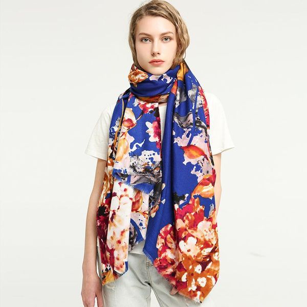 

scarves 1pcs muslim scarf flower printing ladies wraps winter islamic bandana long muffler solid shalws hijab, Blue;gray