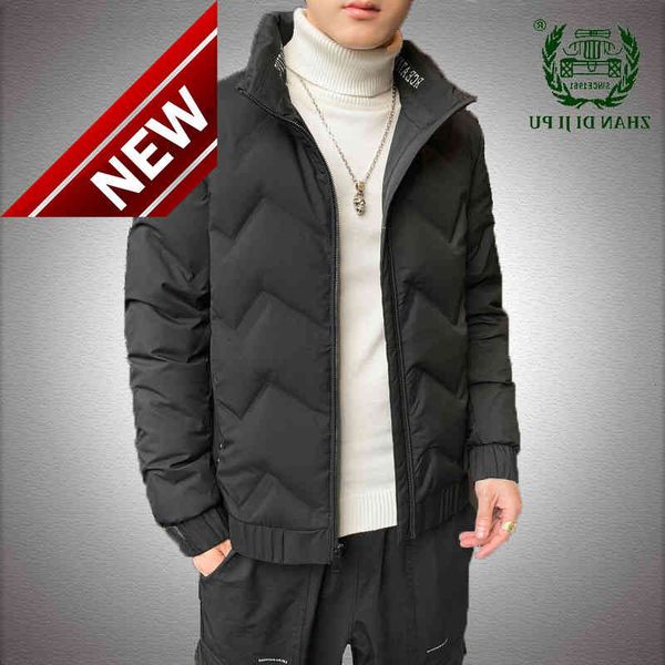 

winter jacket men new down fashion warm windproof coats male casual solid color stand collar thicken jackets mens clothing, Black