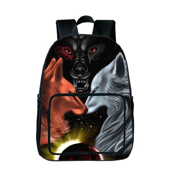 

backpack fashion nylon 16 inch women men's trendy school bag boys wolf animals 3d large capacity travel shoulder bags