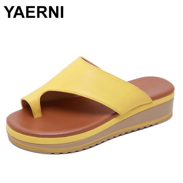 

slippers yaerni platform wedge female thick sole outdoor casual sliders shoes orthopedic for women clip toe sandal flip, Black
